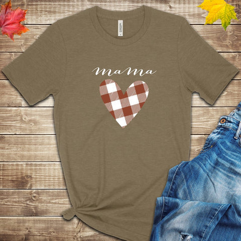 Mama Love Plaid Heart Fall T Shirt