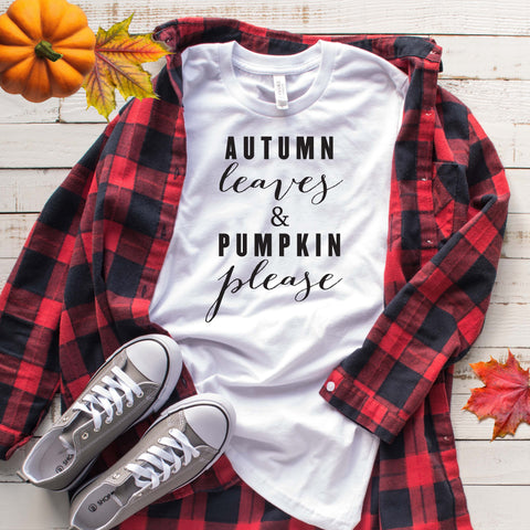 Autumn Leaves & Pumpkin Please Fall Halloween T Shirt