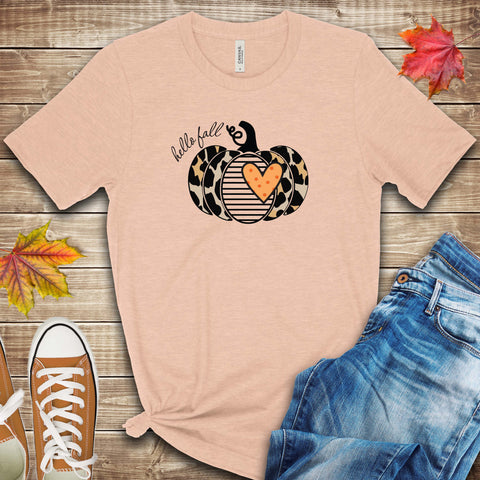 Hello Fall Cheetah Pumpkin Fall Halloween T Shirt
